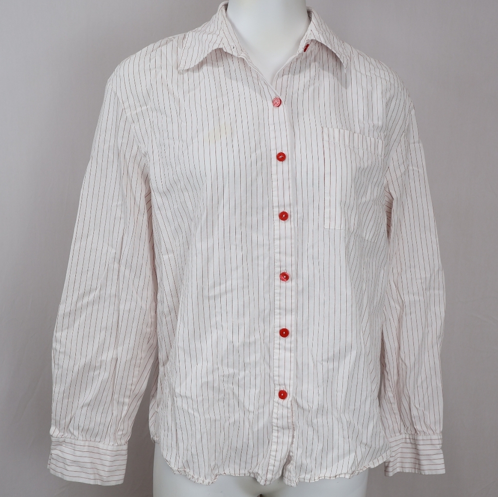 🔖 Juicy Couture Striped Button-Down Shirt with Red Accents